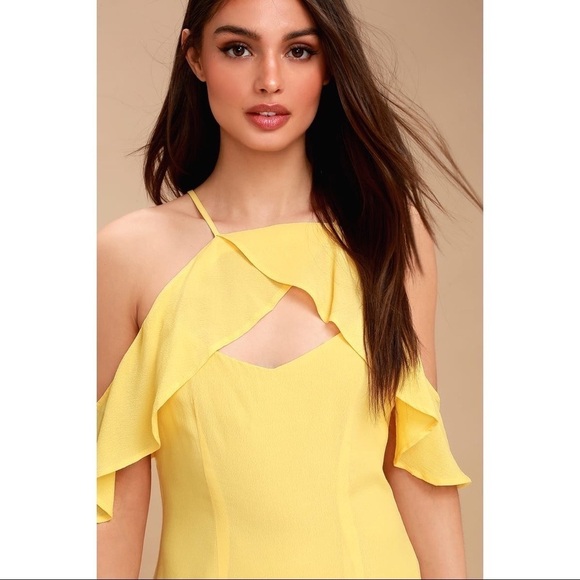 NEW BB Dakota Butter Yellow Off Shoulder Dress - Picture 5 of 7